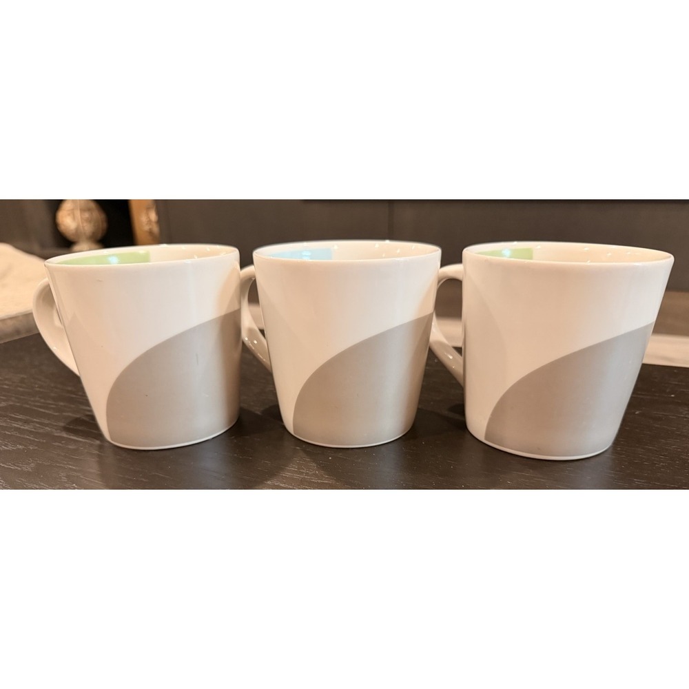 **Lot Of 3** 2005 Starbucks Coffee Mug Gray, Blue & Green Art Deco Shapes
